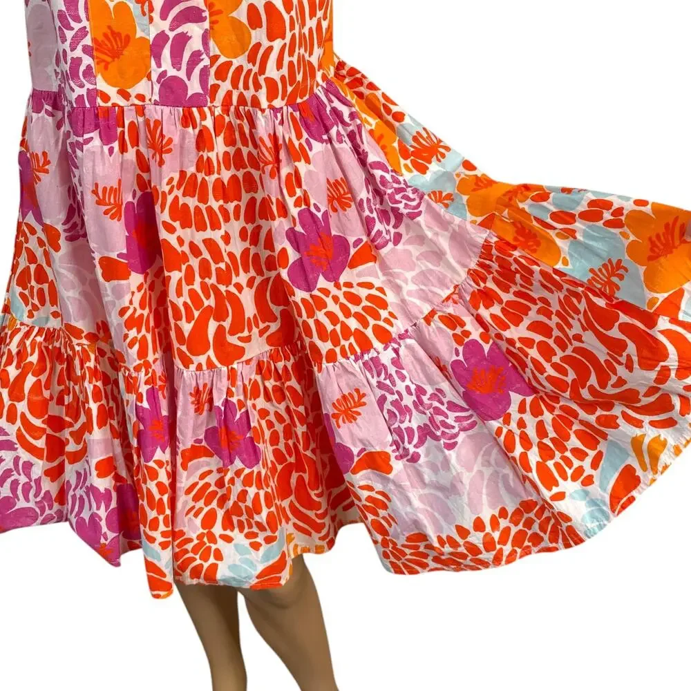 NWT Oliphant Yoke Antigua Orange Floral Tiered Swing Mini Dress SZ S - Picture 4 of 9